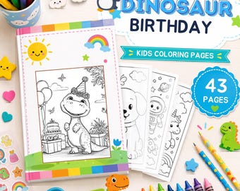 Dinosaur Birthday Coloring Pages, 24 Printable Dinosaur Party Designs for Kids