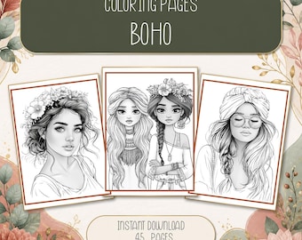 Boho Girl Coloring Pages, 45 Printable Fashion and Lifestyle Designs