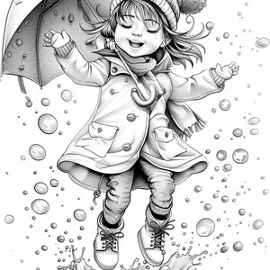 45+ Rainy Day Coloring Sheets | Kids Playing in the Rain | Stress Relief for Adults and Kids | Rainy Day Activities | Digital Download