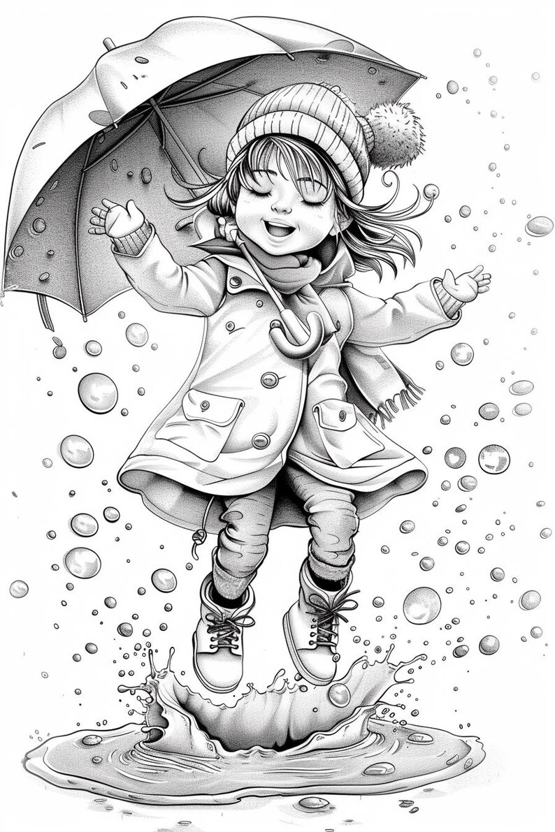 45+ Rainy Day Coloring Sheets | Kids Playing in the Rain | Stress Relief for Adults and Kids | Rainy Day Activities | Digital Download