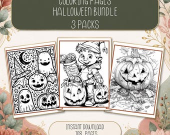 Halloween Coloring Pages for Kids:  Bundle, 3 Packs,  108 Pages