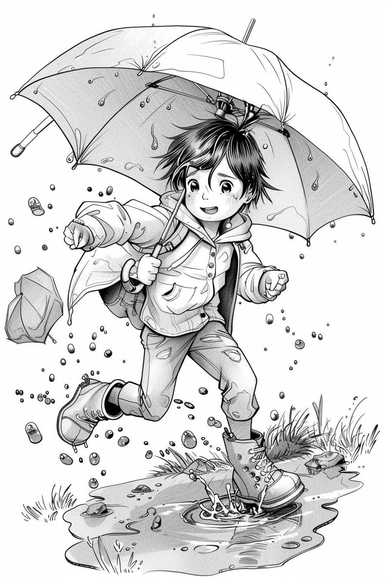 Rainy Day Coloring Pages: Printable Sheets | 45+ Kids' Rainy Scene Designs (Digital Download)