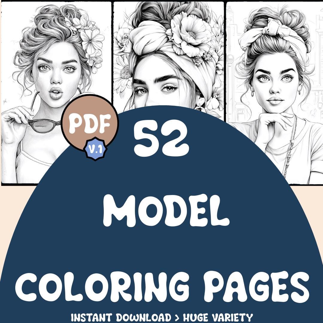 Model Coloring Pages | 52 Pages | Fancy Women, Designer | Digital ...