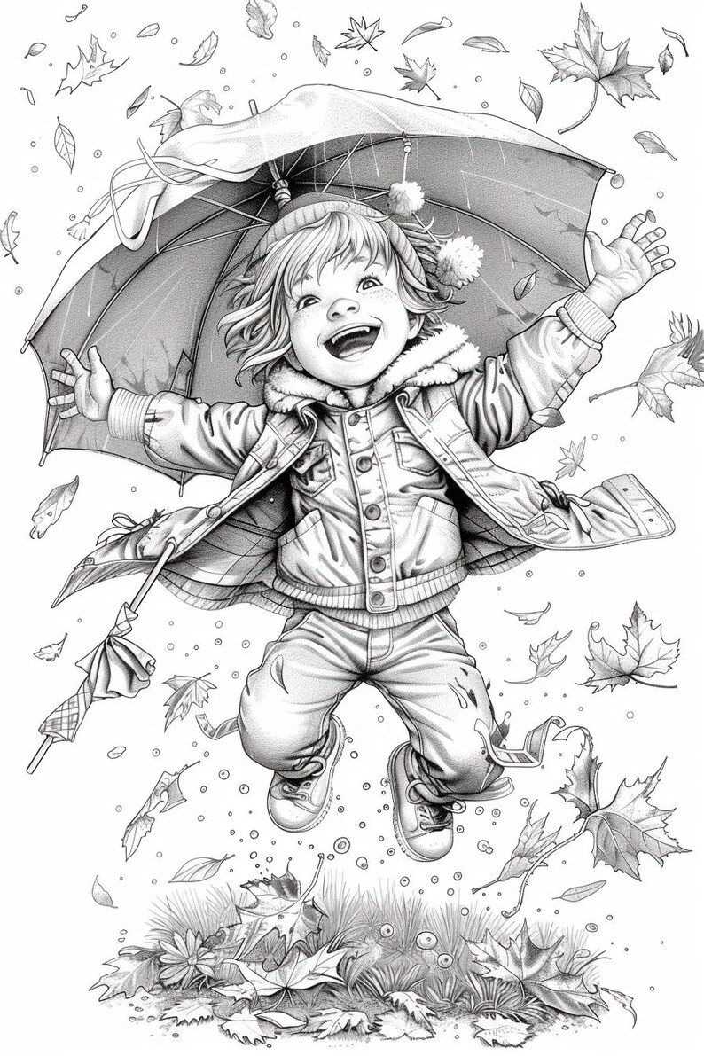 45+ Rainy Day Coloring Sheets | Kids Playing in the Rain | Stress Relief for Adults and Kids | Rainy Day Activities | Digital Download