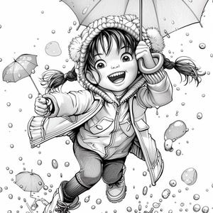 45+ Rainy Day Coloring Sheets | Kids Playing in the Rain | Stress Relief for Adults and Kids | Rainy Day Activities | Digital Download