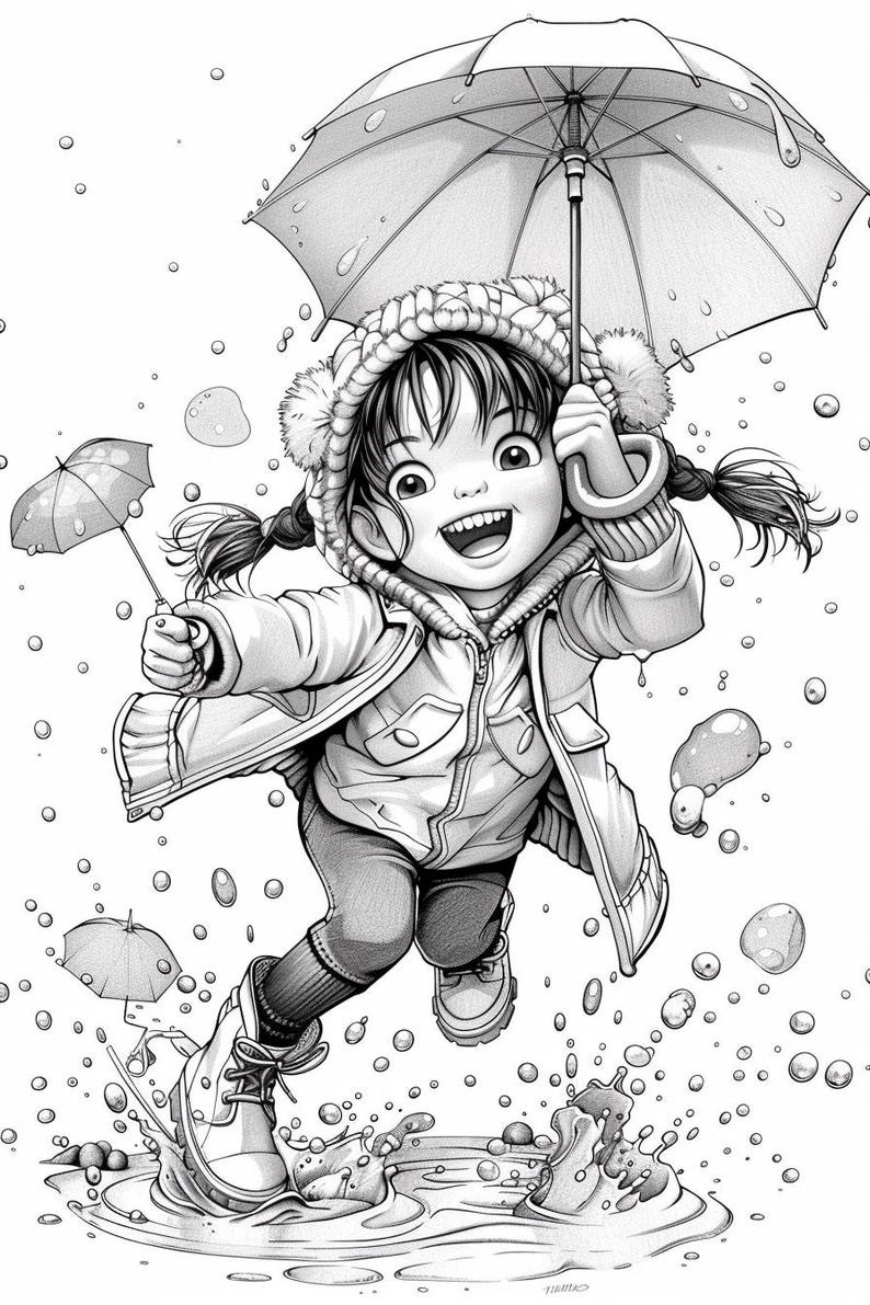 45+ Rainy Day Coloring Sheets | Kids Playing in the Rain | Stress Relief for Adults and Kids | Rainy Day Activities | Digital Download