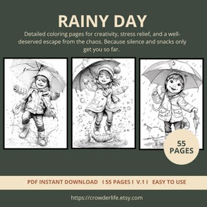 Rainy Day Coloring Pages, 55 Printable Umbrella, Puddle and Rain Designs