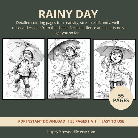 Rainy Day Coloring Pages, 55 Printable Umbrella, Puddle and Rain Designs
