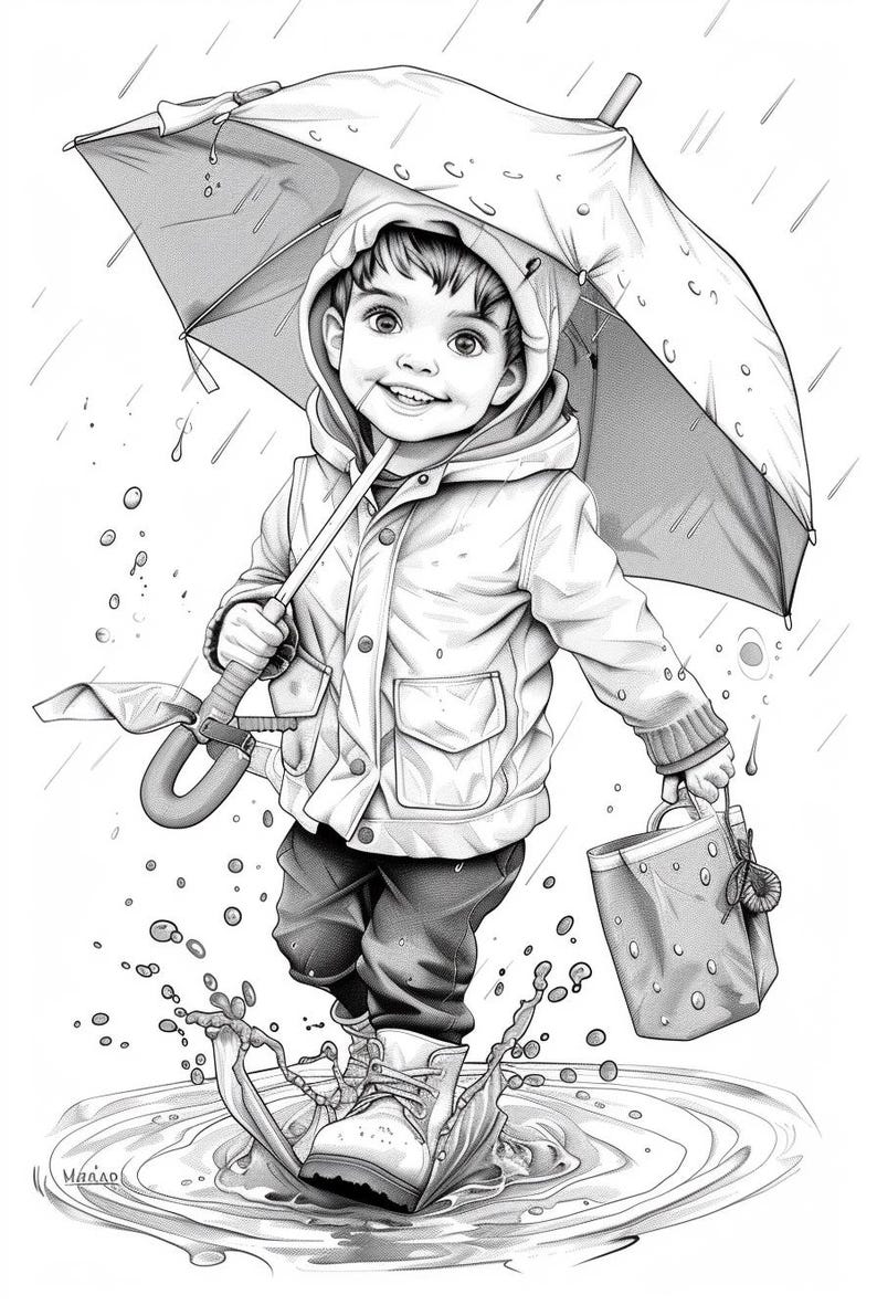 Rainy Day Coloring Pages: Printable Sheets | 45+ Kids' Rainy Scene Designs (Digital Download)