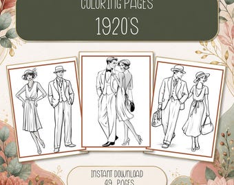 1920's Era Themed Coloring Pages: 49 Pages