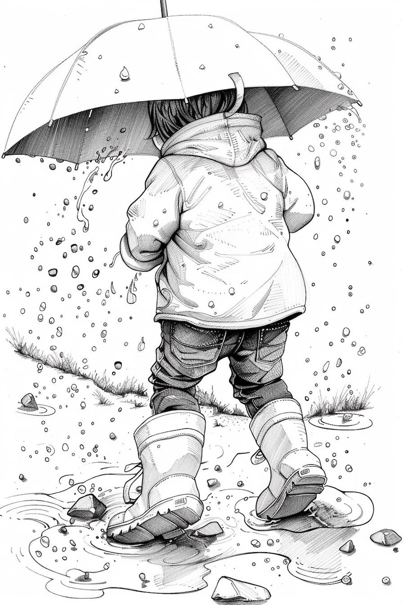 45+ Rainy Day Coloring Sheets | Kids Playing in the Rain | Stress Relief for Adults and Kids | Rainy Day Activities | Digital Download