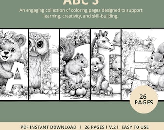 ABC's Coloring Pages | 26 Pages | Kindergarten, Preschool | Digital Download | Printable PDF | V.2