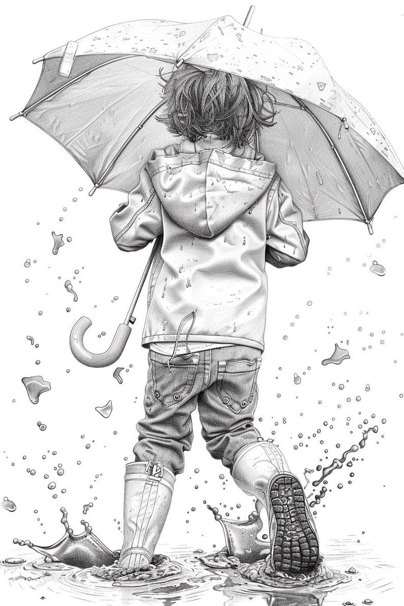 Rainy Day Coloring Pages: Printable Sheets | 45+ Kids' Rainy Scene Designs (Digital Download)