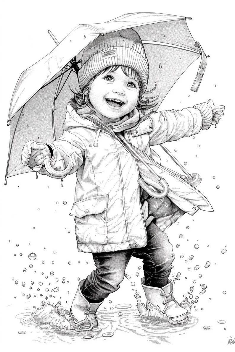Rainy Day Coloring Pages: Printable Sheets | 45+ Kids' Rainy Scene Designs (Digital Download)