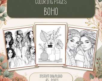 Boho Girl Coloring Pages, 45 Printable Fashion and Lifestyle Designs