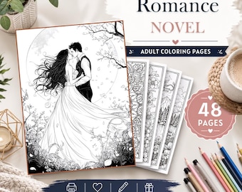 Dibujos para colorear de novelas románticas: 48 diseños imprimibles de historias de amor inspiradas en libros para adultos.