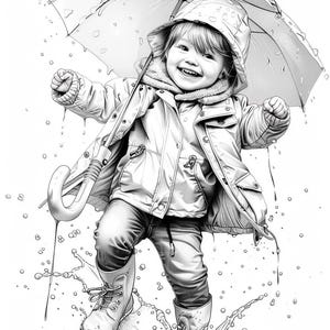 45+ Rainy Day Coloring Sheets | Kids Playing in the Rain | Stress Relief for Adults and Kids | Rainy Day Activities | Digital Download