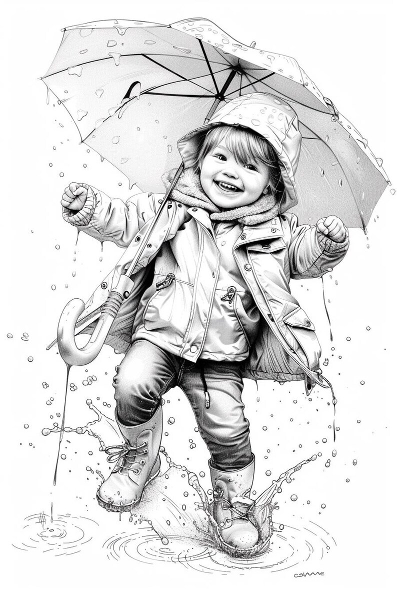 45+ Rainy Day Coloring Sheets | Kids Playing in the Rain | Stress Relief for Adults and Kids | Rainy Day Activities | Digital Download