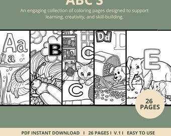ABC's Coloring Pages | 26 Pages | Preschool & Kindergarten | Digital Download | Printable PDF | V.1