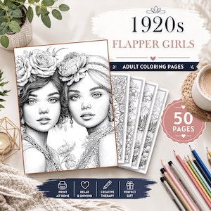 1920s Flapper Girl Coloring Pages, 50 Printable Jazz Age Fashion Designs