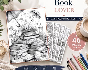 Book Lover Coloring Pages, 46 Printable Whimsical Reading Designs