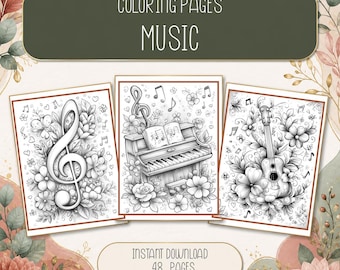 Music Coloring Pages: 48 Printable Piano, Instrument & Musician Designs