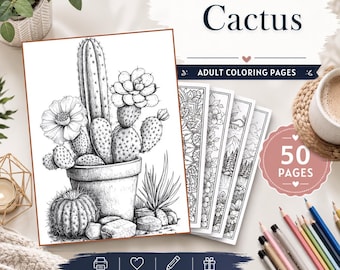 Pages de coloriage de cactus, 50 motifs imprimables de plantes succulentes et du désert