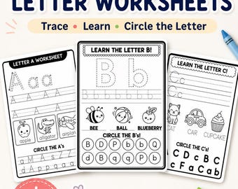 Preschool Letter Worksheets A B C, Alphabet Tracing and Letter Recognition Printable