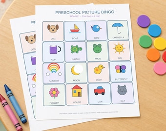 Preschool Picture Bingo, 20 Unique Bingo Boards With Calling Cards,  Pre-K Learning Activity