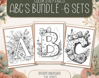 ABC Coloring Pages for Kids and Adults:  Bundle, 6 Sets,  156 Pages