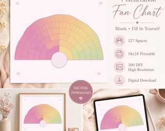Custom 7 Generation Family Tree Fan Chart, Personalized Genealogy Printable
