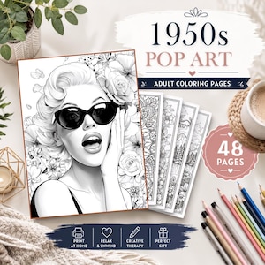1950s Pop Art Coloring Pages, 48 Printable Retro Glamour Portraits