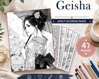 Geisha Coloring Pages Printable Japanese Art Adult Coloring Book Digital Download