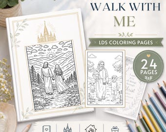 LDS "Walk With Me" Coloring Pages, 24 Printable LDS Youth Theme Designs, Set 1