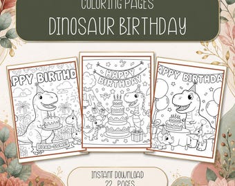 Dinosaur Birthday Coloring Pages, 22 Printable Dinosaur Party Designs for Kids