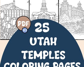 Utah Temple Coloring Pages | 25 Pages | Mormon, Latter-Day | Digital Download | Printable PDF | V.1