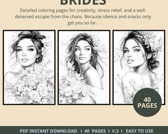 Bride Coloring Pages | 40 Pages | Wedding, Marriage | Digital Download | Printable PDF | V.3