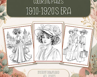 1910s Era Coloring Pages, 43 Printable Fashion Designs