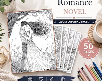 Dibujos para colorear de novelas románticas: 50 diseños imprimibles de historias de amor inspiradas en libros para adultos.