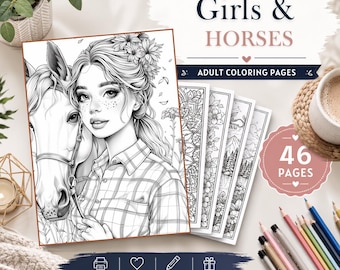 Girls & Horses Coloring Pages, 46 Printable Horse Riding and Cowgirl Designs