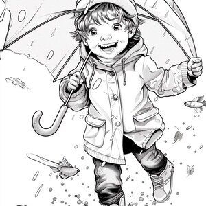 45+ Rainy Day Coloring Sheets | Kids Playing in the Rain | Stress Relief for Adults and Kids | Rainy Day Activities | Digital Download