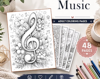 Music Coloring Pages, 48 Printable Piano, Instrument and Musician Designs