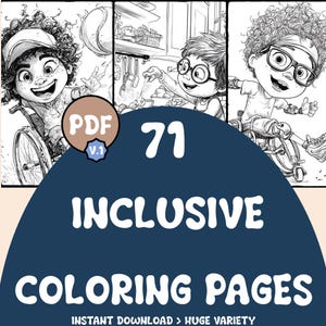 Páginas para colorear inclusivas / 71 páginas / Personas con discapacidad y necesidades especiales / Descarga digital / PDF imprimible / V.1