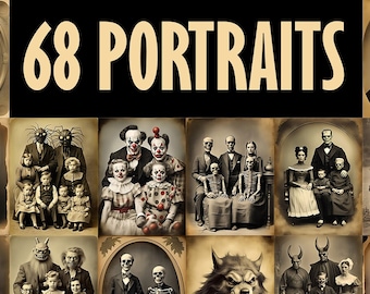 68 Haunting Halloween Portraits: Perfect for Spooky Party Decor, Print and Frame 68 individual files, print at 8x10 up to 16x20