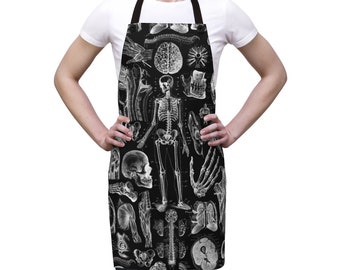 Human Anatomy White on Black Print Apron