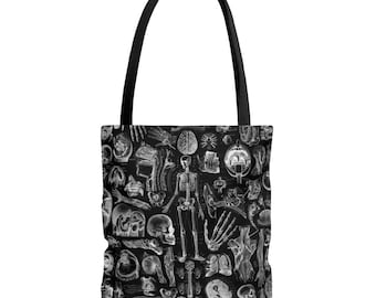 Human Anatomy Printed White on Black Tote Bag