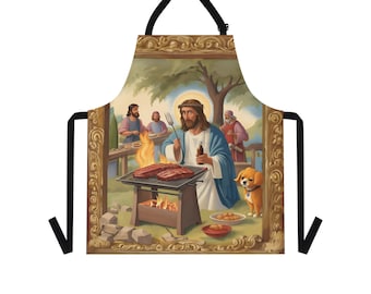 Barbeque Picnic Jesus Apron With Front Pockets