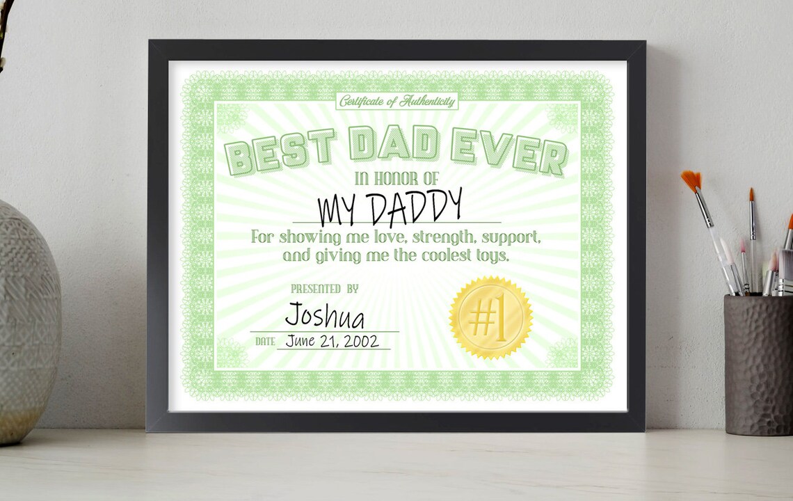 BEST DAD EVER Certificate Award Gift Ffrom Kids for Father No.3 Etsy