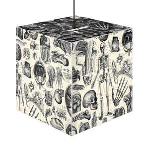 Human Anatomy Black and White Cube Lamp, Gothic Style, Home Decor, Dark Fashion