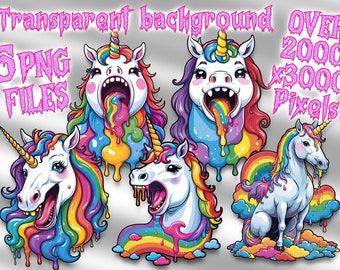 Puke the Rainbow - Psychedelic Unicorn PNG Downloadable Files for Custom Use